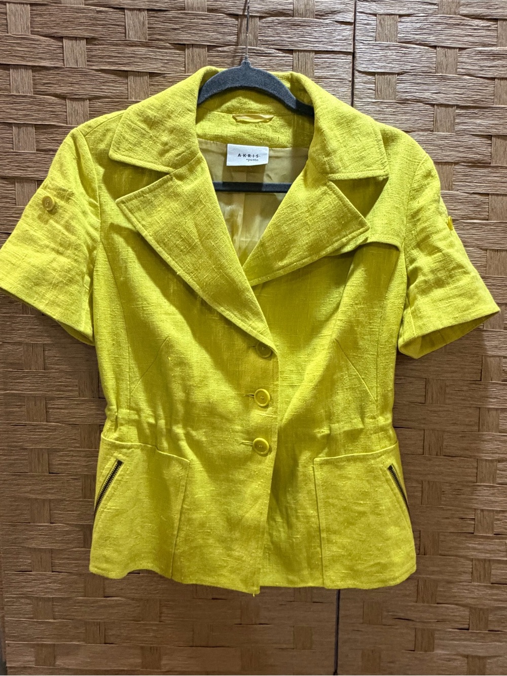 AKRIS Women’s Short-Sleeve Lemon Lime Blazer Top 100% Linen Old Money size 6 S - Picture 2 of 9